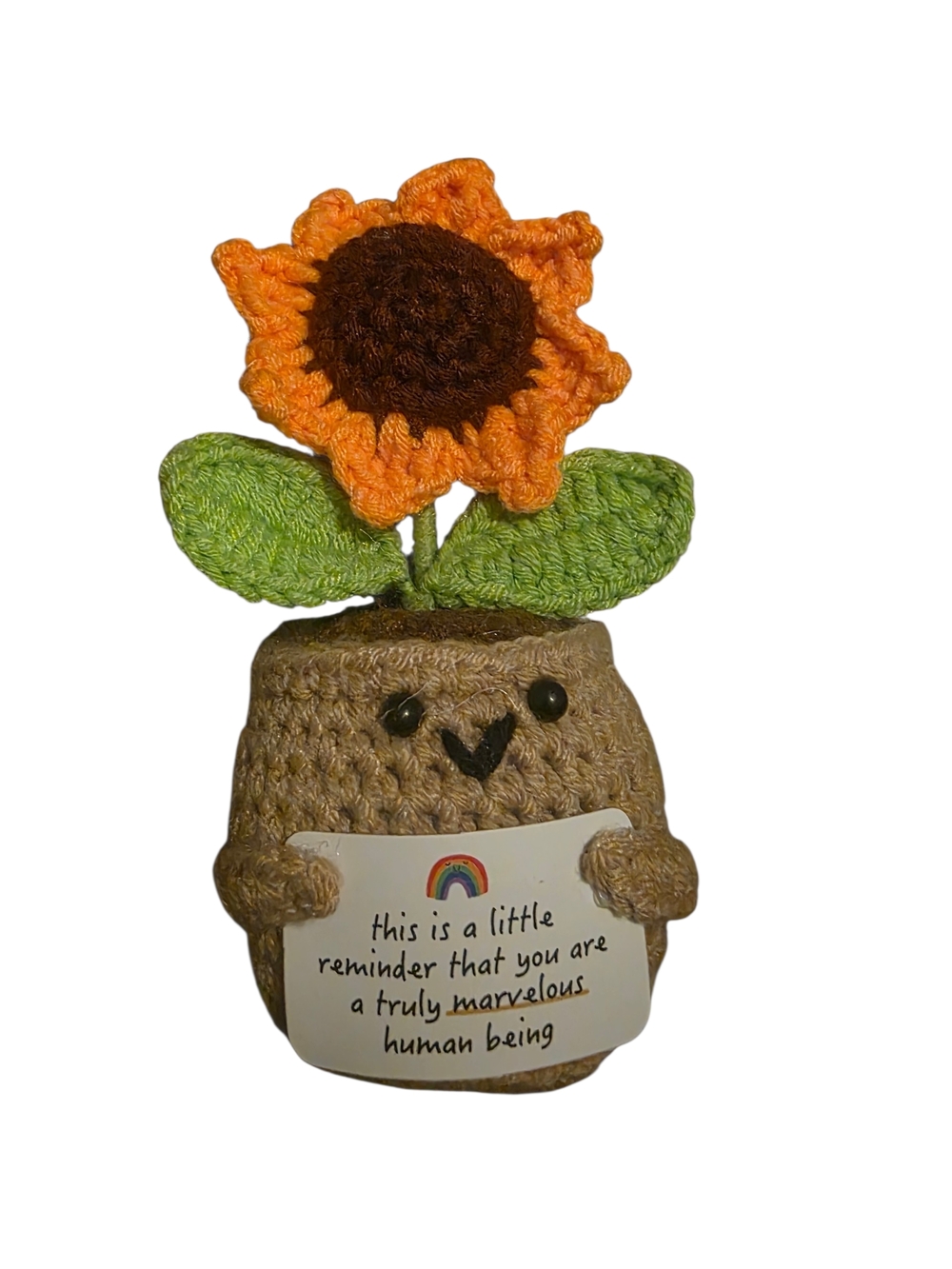 Crochet Sunflower Plush with Inspirational Sign